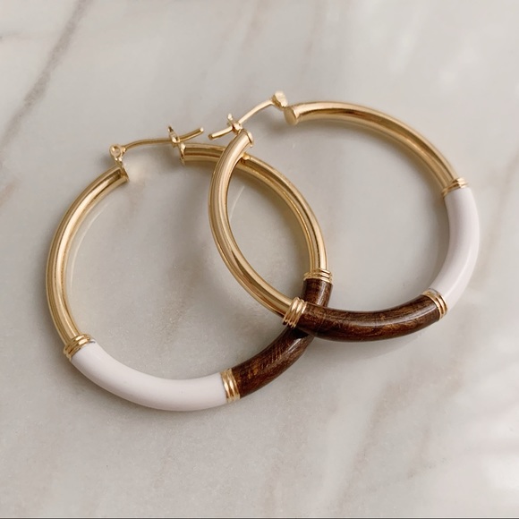 Brown Enamel Tube Hoops | 18k Gold Filled - Picture 2 of 6